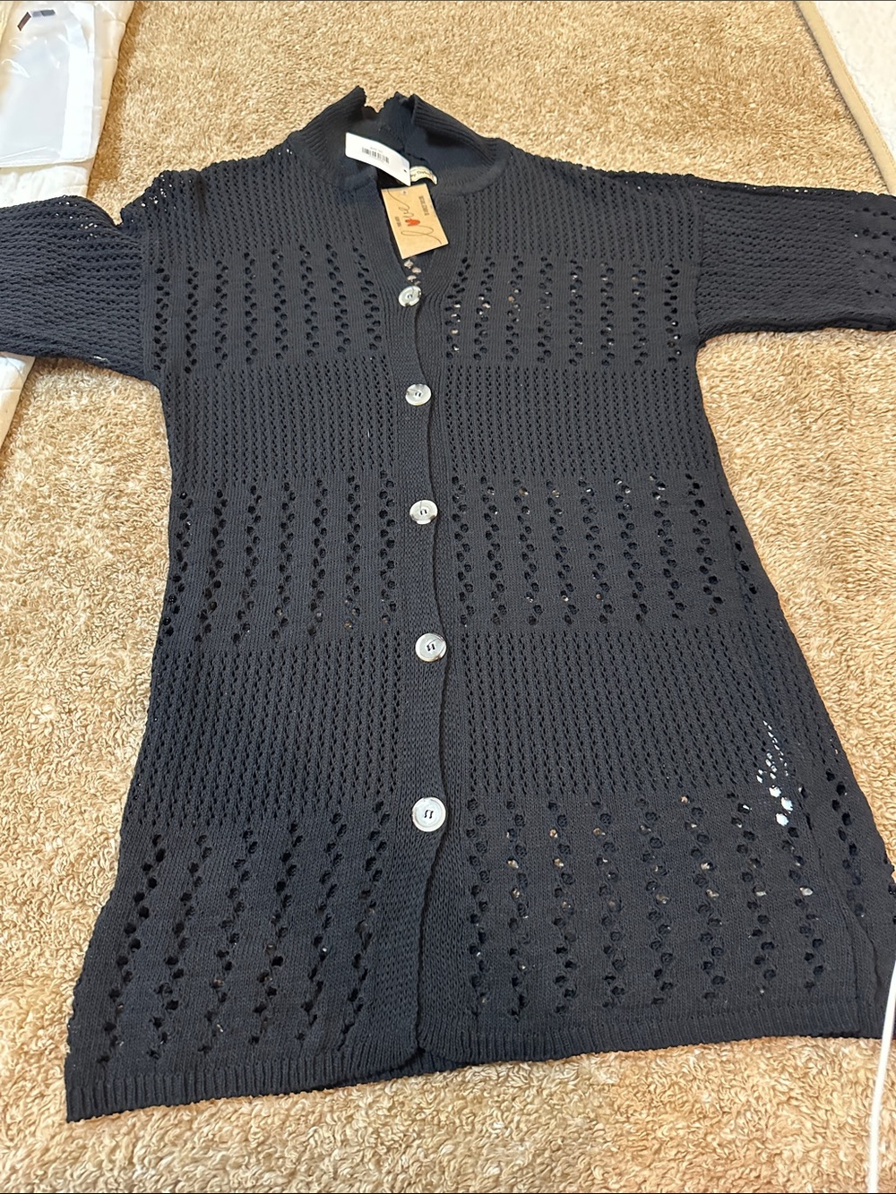 Ashley Taylor Black Open-Weave Button Cardigan